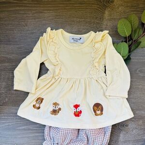 Adorable Cream Ruffle Dress with Animal Embroidery